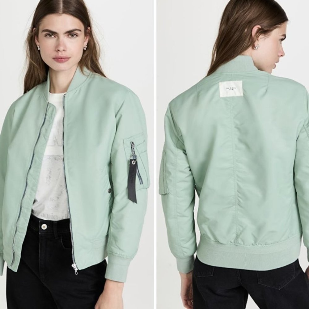 Rag & Bone Manston Recycled Nylon Bomber In Sage Green ( M )